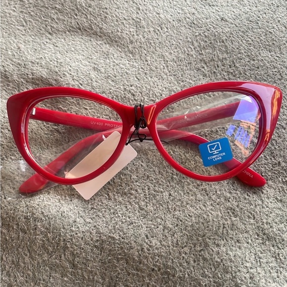 RED VINTAGE LOOK CAT EYE  FRAME BLUE LIGHT BLOCKING GLASSES.…NEW - Picture 3 of 12